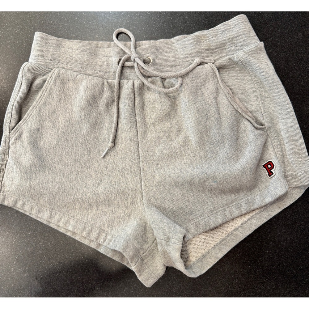 PINK Victoria's Secret Sweat Shorts S Gray Varsity P Patch Pockets Athleisure